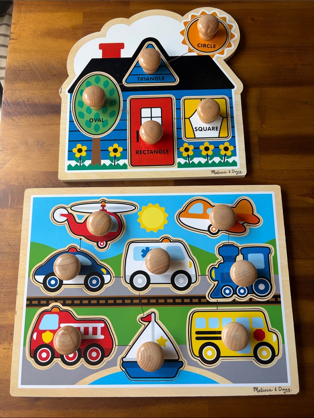 Melissa & Doug Kids Wooden Shape and Vehicle Puzzle Set - Colorful